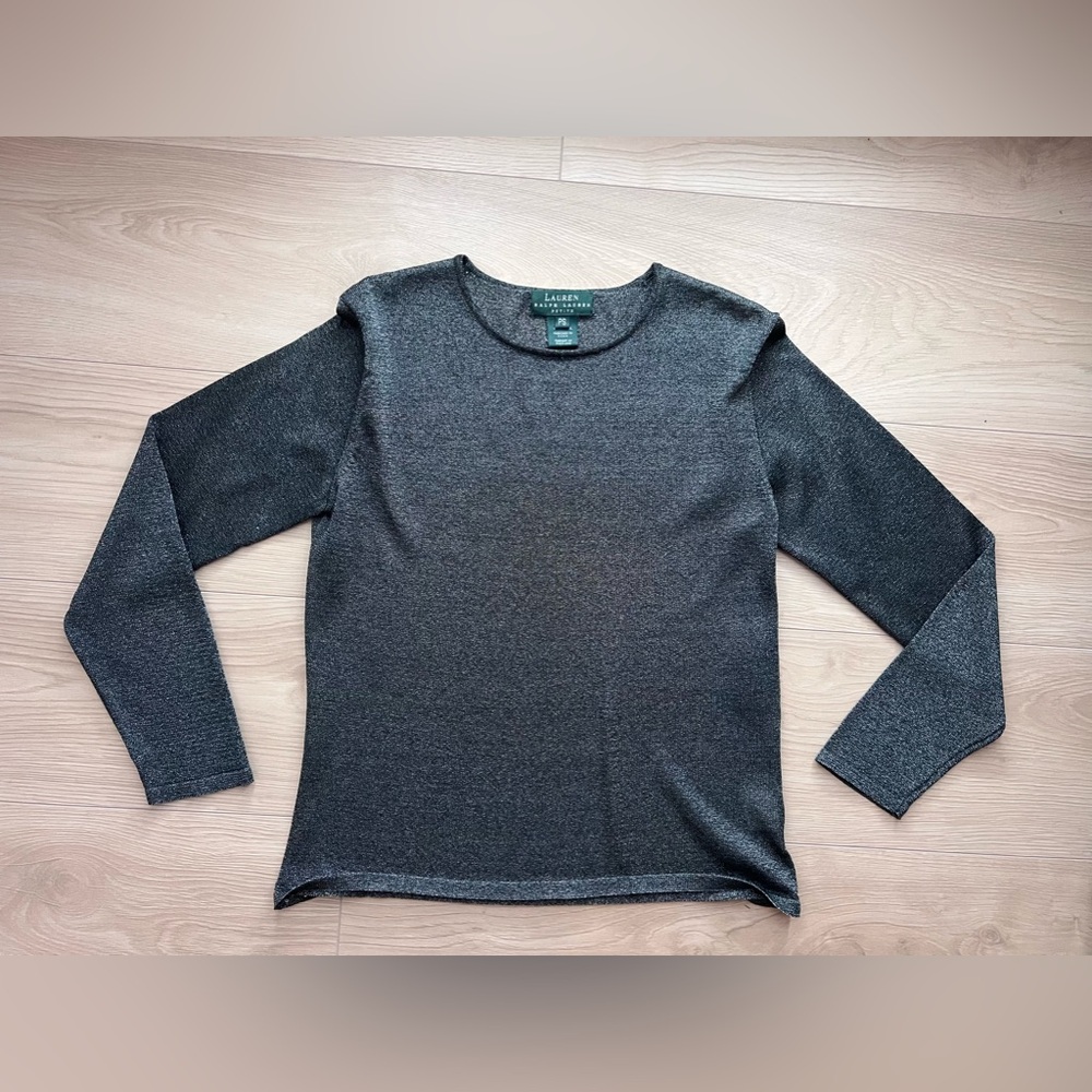 Ralph Lauren sheer long sleeve petite top metalic mesh